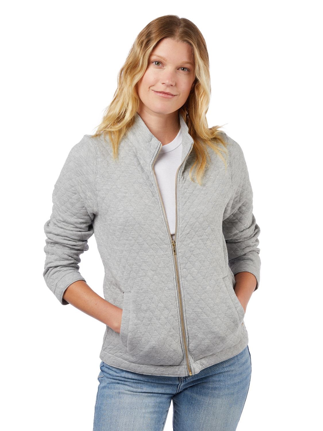 Women's Quilted Sweatshirt, Mixed Media Full-Zip